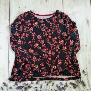 Floral 3/4 Sleeve Tee Crew Neck Black Red Womens PXL Croft & Barrow